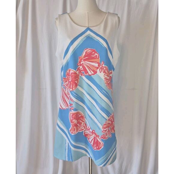 Lilly Pulitzer Callie Pool Blue lt For The Shell Of It Engineered Shift Dress L - Picture 3 of 7